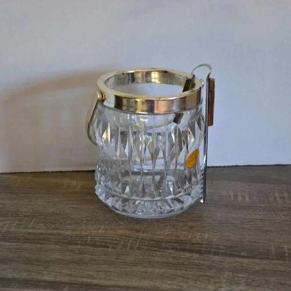 Vtg Bohemian Lead Crystal Ice Bucket